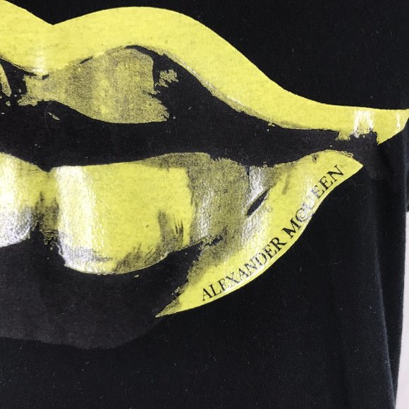 Alexander McQueen Green Lips Black T-Shirt Top - Picture 6 of 9